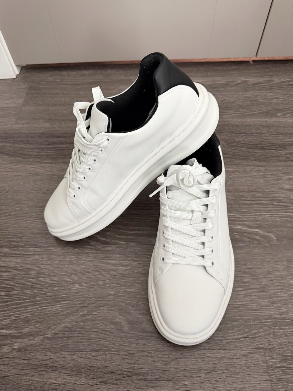 Zara White Sneakers with Black Heel Tab